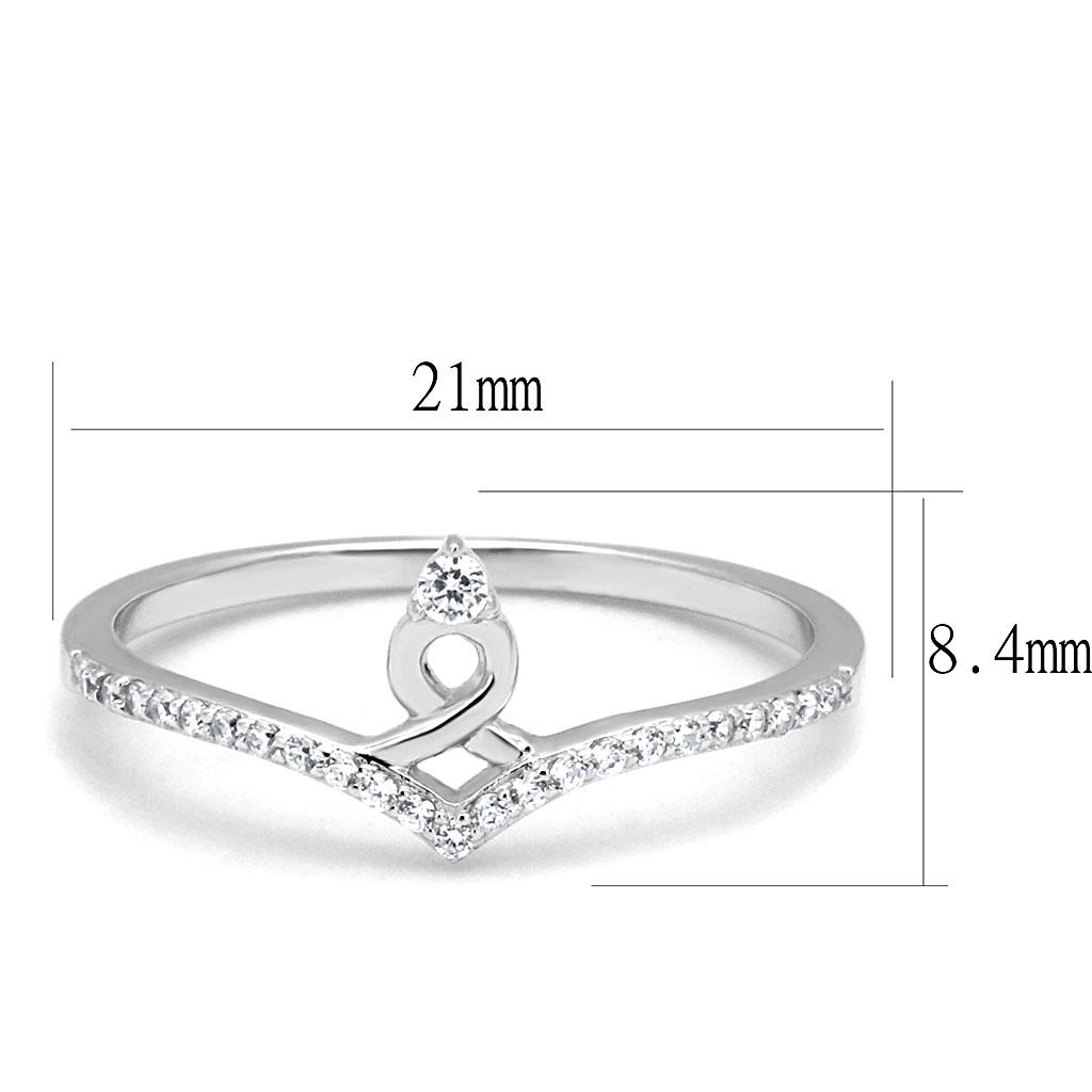 TS583 - Rhodium 925 Sterling Silver Ring with AAA Grade CZ  in Clear-1