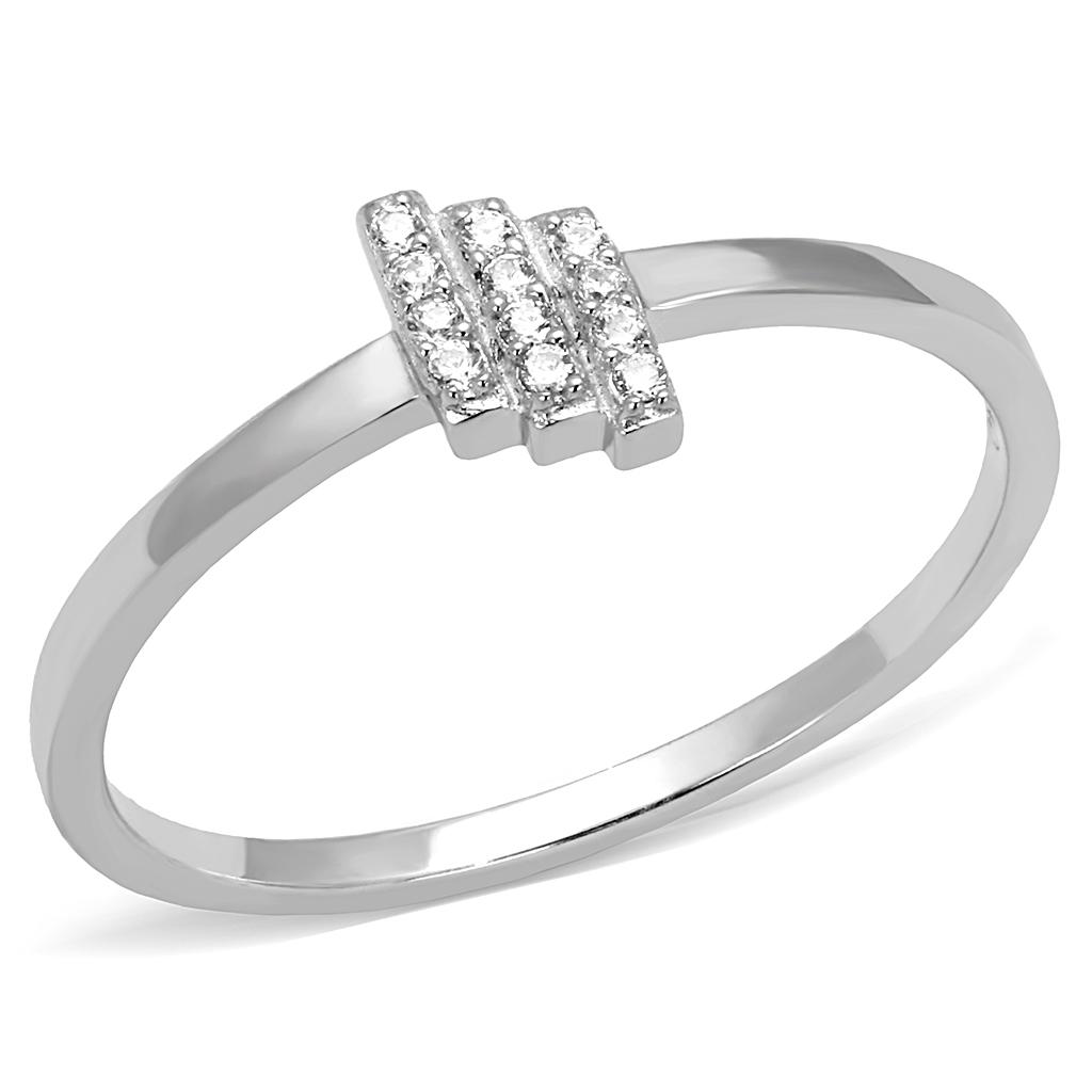 TS584 - Rhodium 925 Sterling Silver Ring with AAA Grade CZ  in Clear-4