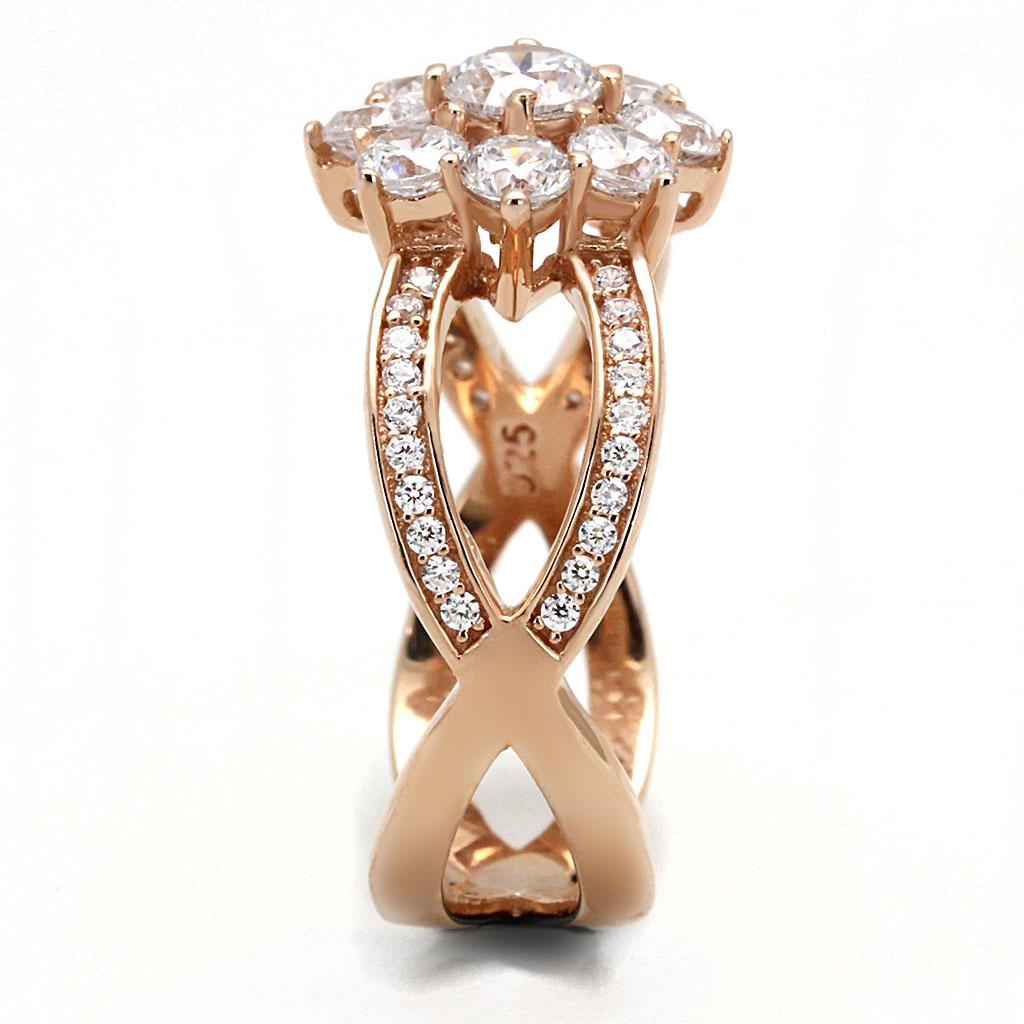 TS586 - Rose Gold 925 Sterling Silver Ring with AAA Grade CZ  in Clear-3