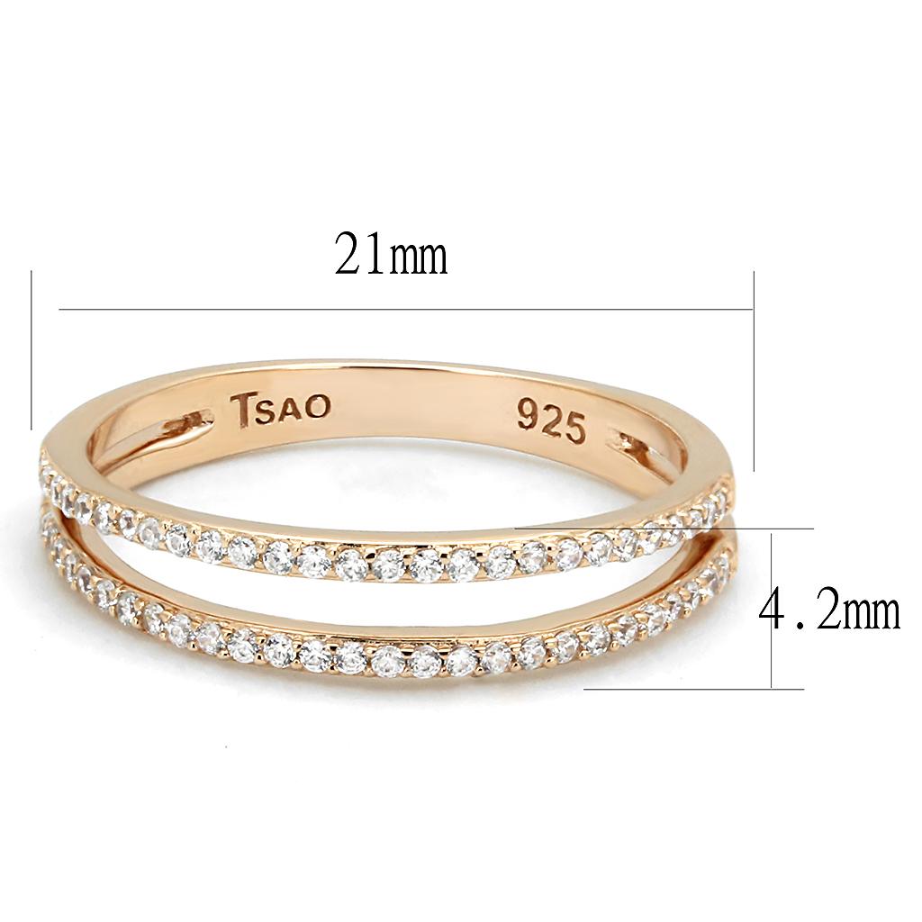 TS588 - Rose Gold 925 Sterling Silver Ring with AAA Grade CZ  in Clear-1