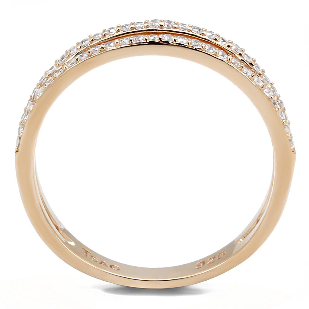 TS588 - Rose Gold 925 Sterling Silver Ring with AAA Grade CZ  in Clear-2