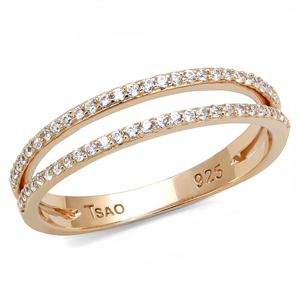 TS588 - Rose Gold 925 Sterling Silver Ring with AAA Grade CZ  in Clear-4