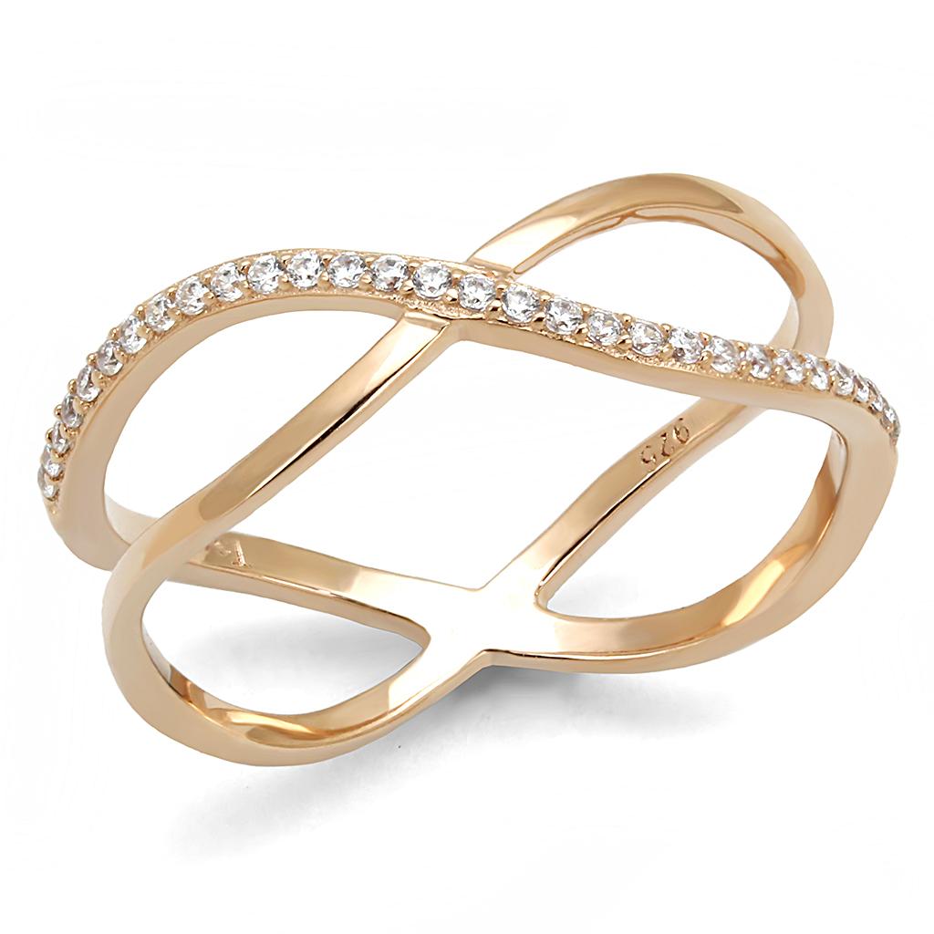 TS589 - Rose Gold 925 Sterling Silver Ring with AAA Grade CZ  in Clear-4