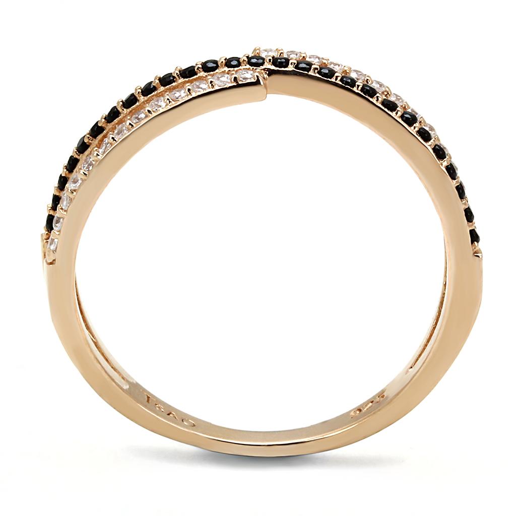 TS590 - Rose Gold 925 Sterling Silver Ring with Synthetic Spinel in Jet-2