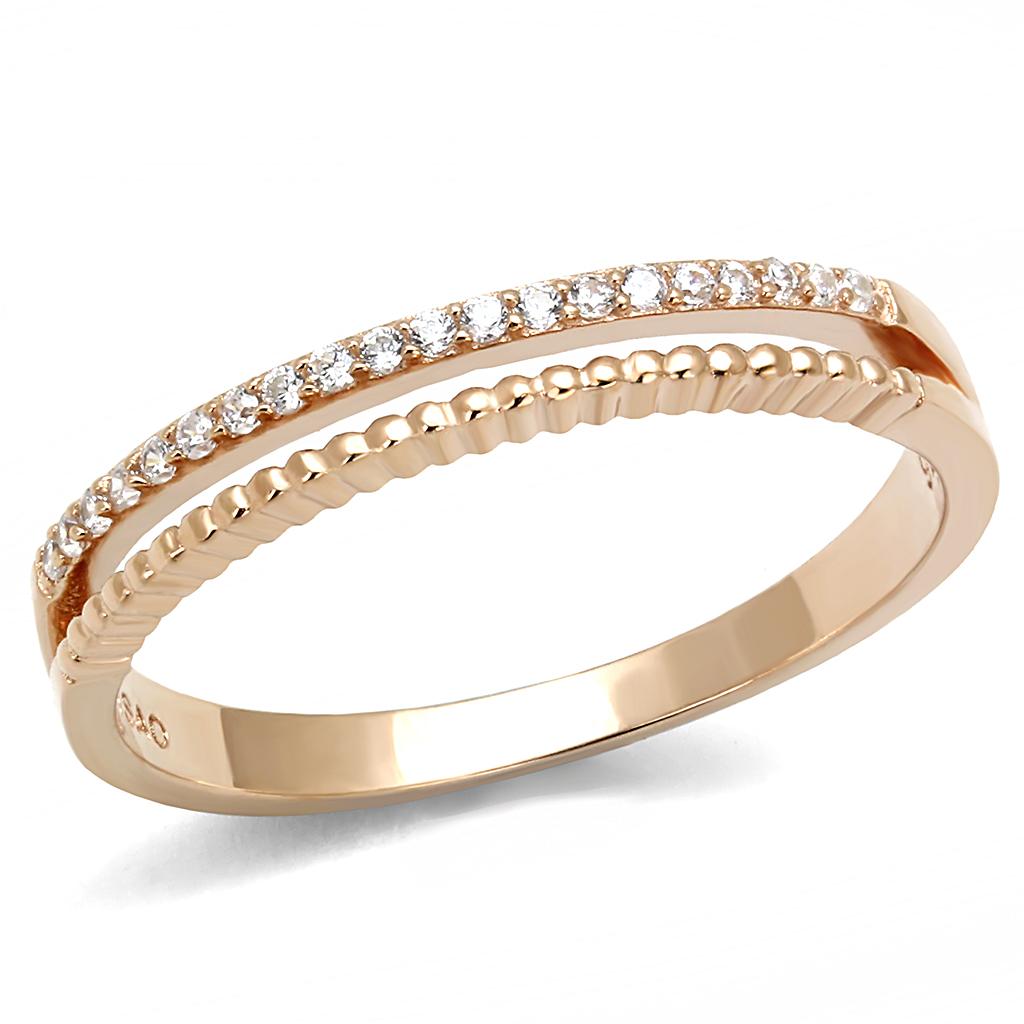 TS592 - Rose Gold 925 Sterling Silver Ring with AAA Grade CZ  in Clear-4
