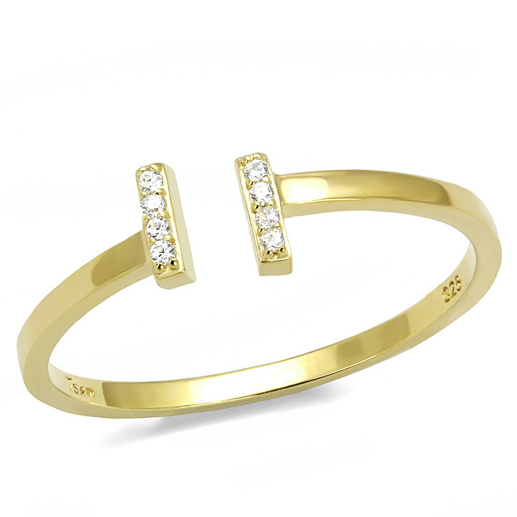 TS595 - Gold 925 Sterling Silver Ring with AAA Grade CZ  in Clear-4