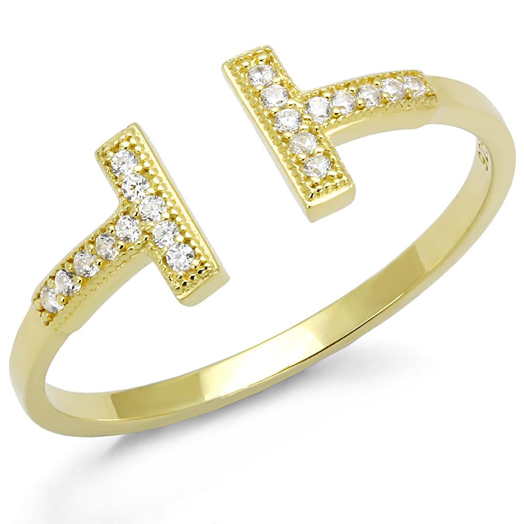 TS598 - Gold 925 Sterling Silver Ring with AAA Grade CZ  in Clear-4