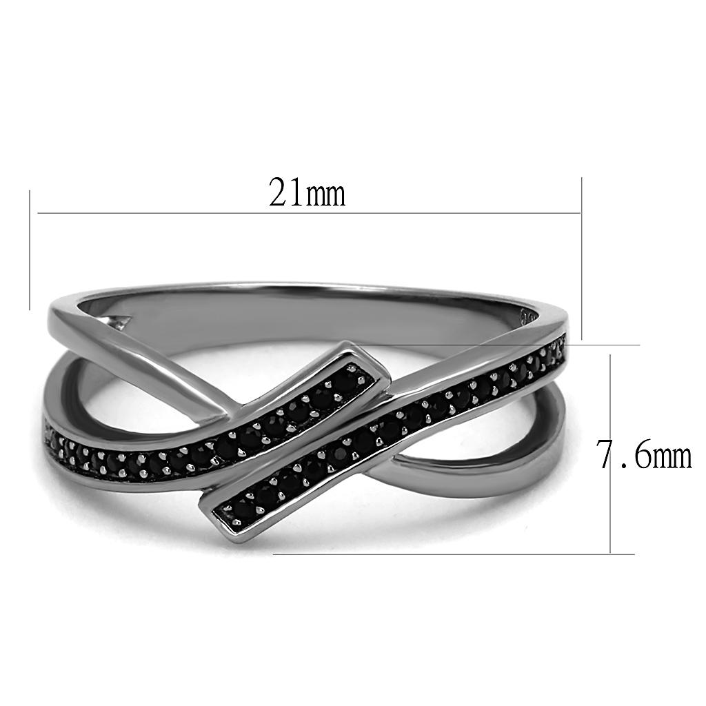 TS599 - Ruthenium 925 Sterling Silver Ring with Synthetic Spinel in Jet-1