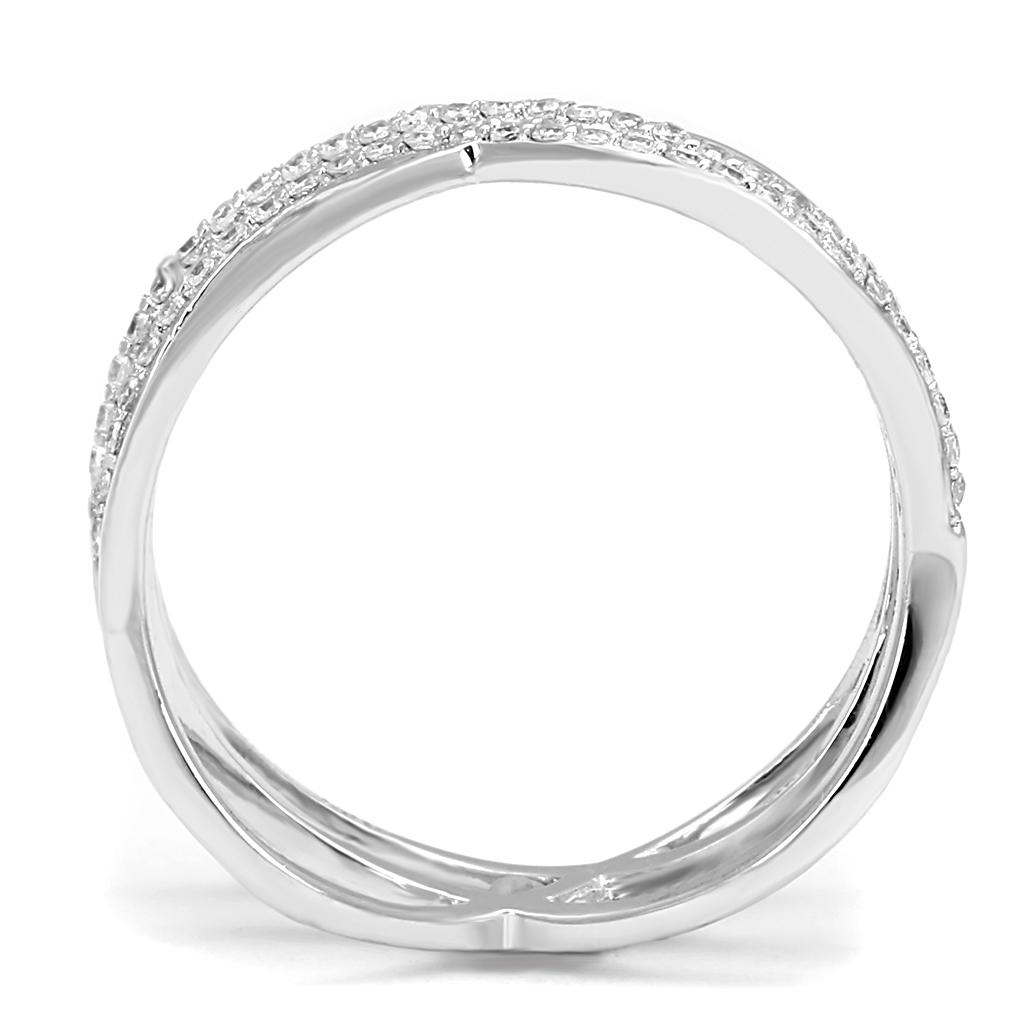 TS602 - Rhodium 925 Sterling Silver Ring with AAA Grade CZ  in Clear-2