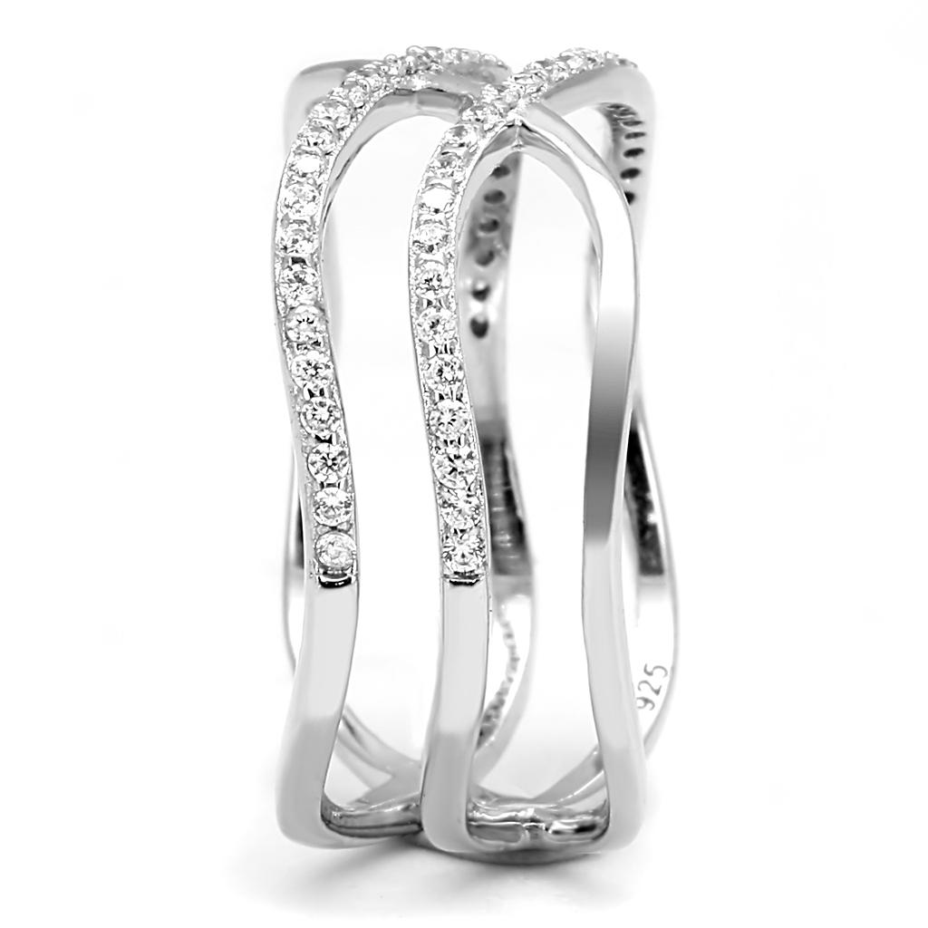 TS602 - Rhodium 925 Sterling Silver Ring with AAA Grade CZ  in Clear-3