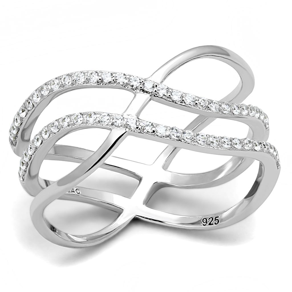 TS602 - Rhodium 925 Sterling Silver Ring with AAA Grade CZ  in Clear-4