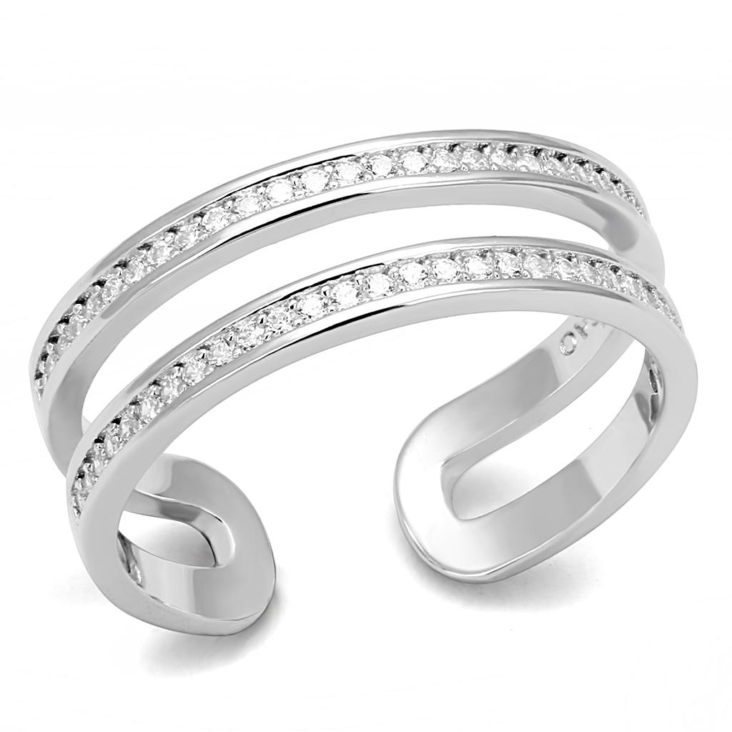 TS605 - Rhodium 925 Sterling Silver Ring with AAA Grade CZ  in Clear-4