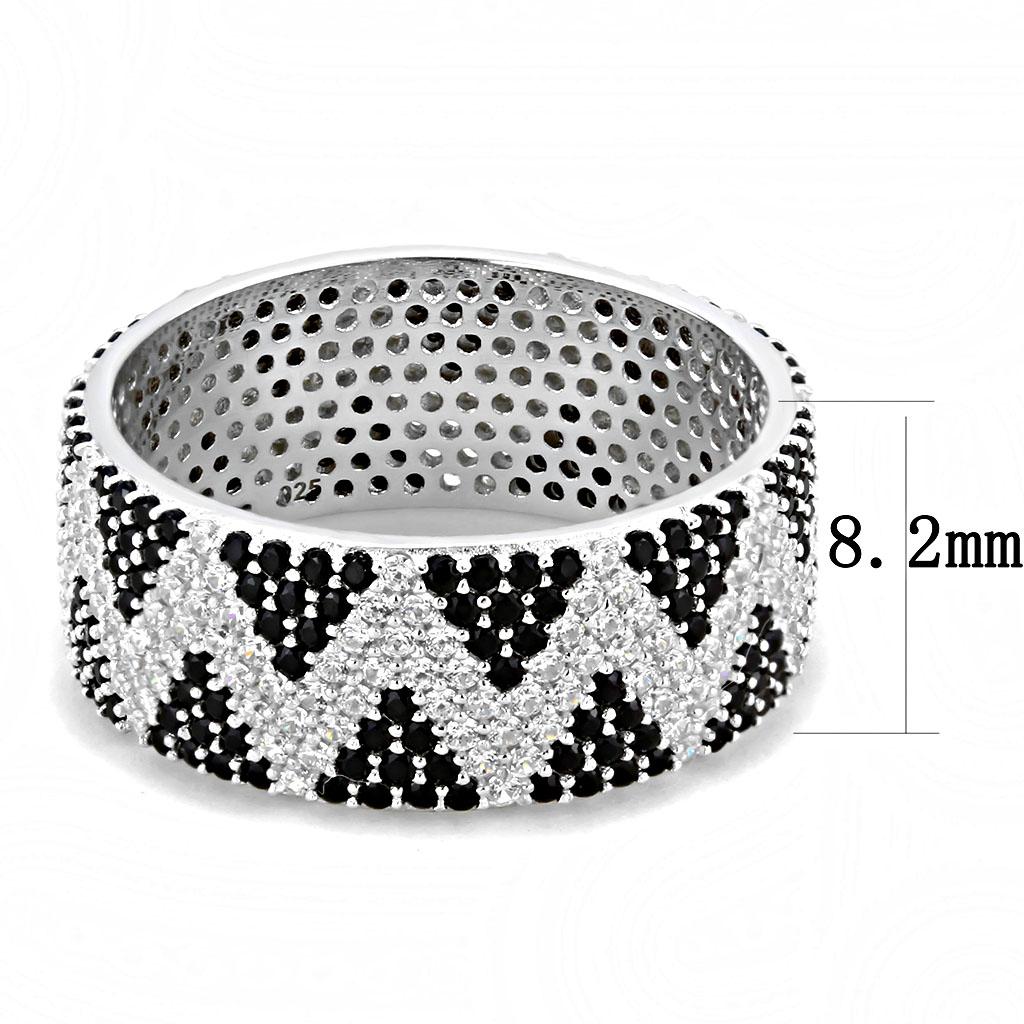 TS613 - Rhodium 925 Sterling Silver Ring with AAA Grade CZ  in Jet-1