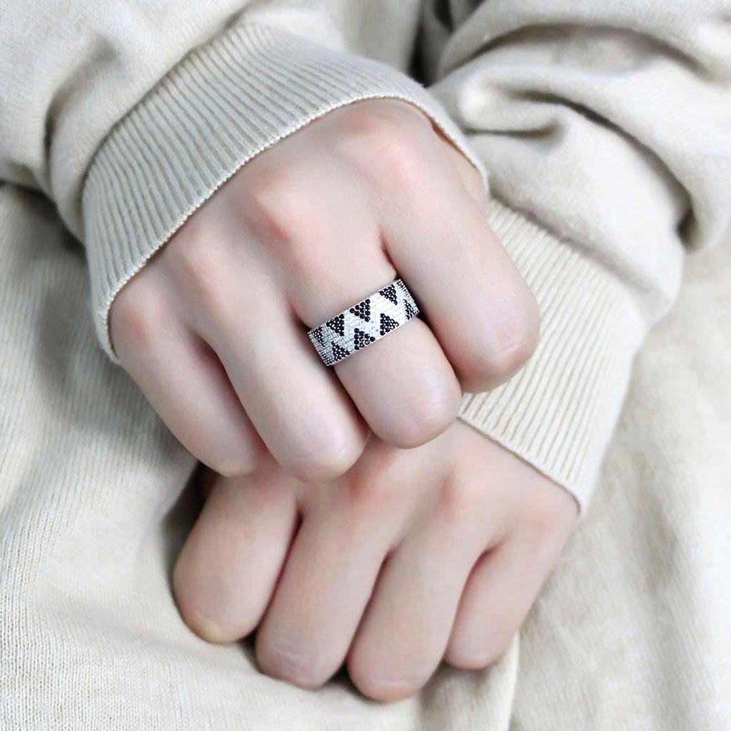 TS613 - Rhodium 925 Sterling Silver Ring with AAA Grade CZ  in Jet-4