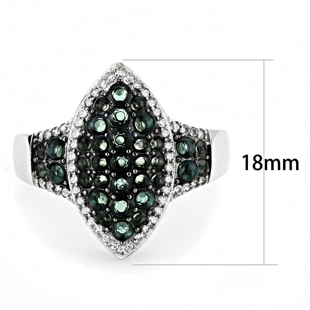 TS614 - Rhodium + Ruthenium 925 Sterling Silver Ring with Synthetic Synthetic Glass in Blue Zircon-1