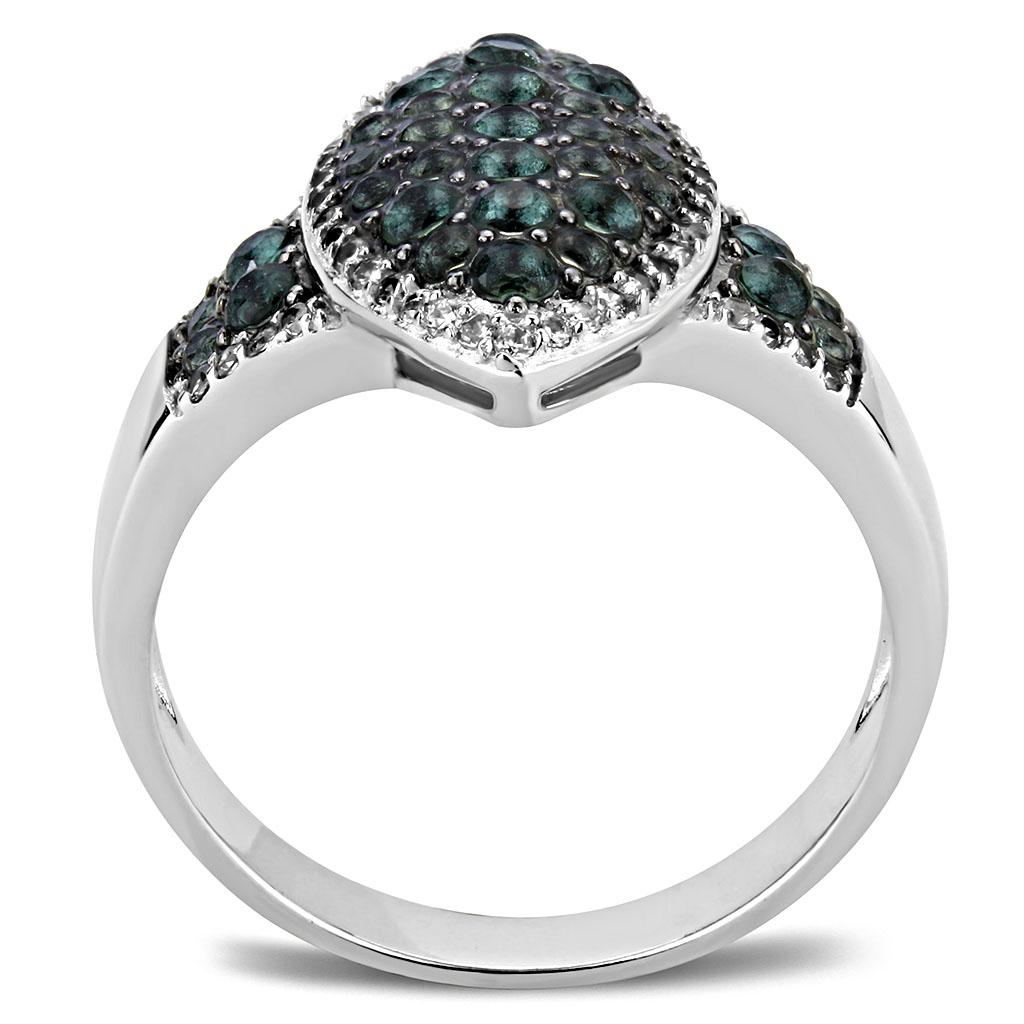TS614 - Rhodium + Ruthenium 925 Sterling Silver Ring with Synthetic Synthetic Glass in Blue Zircon-2