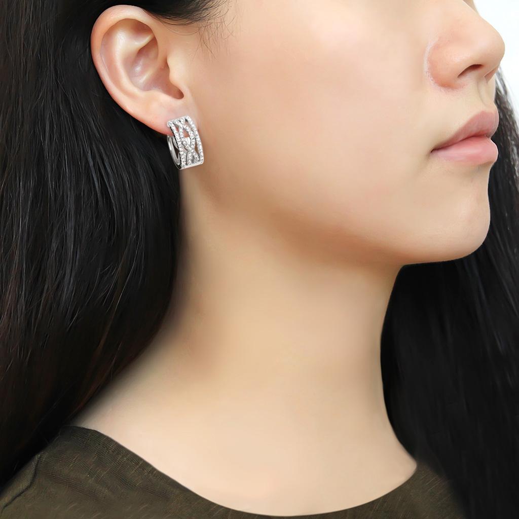 TS617 - Rhodium 925 Sterling Silver Earrings with AAA Grade CZ  in Clear-2