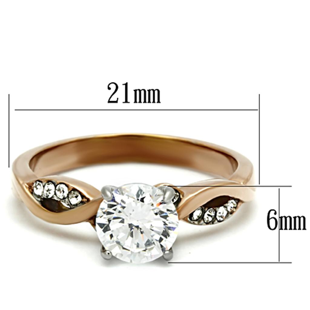 TK1163 - Two-Tone IP Rose Gold Stainless Steel Ring with AAA Grade CZ  in Clear-1