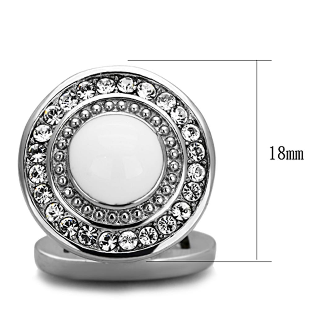 TK1273 - High polished (no plating) Stainless Steel Cufflink with Top Grade Crystal  in Clear-1