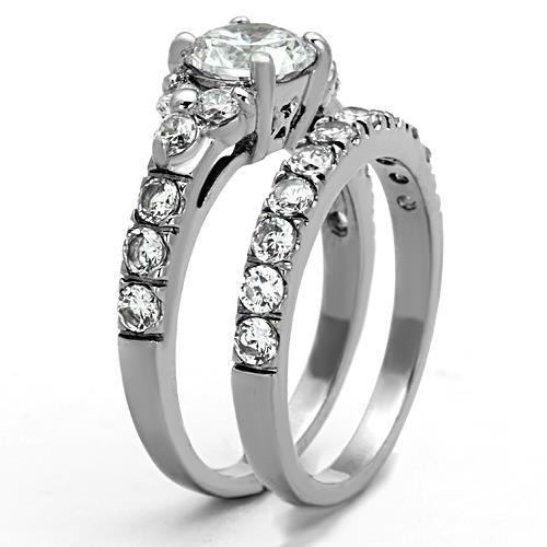 TK1331 - High polished (no plating) Stainless Steel Ring with AAA Grade CZ  in Clear-3