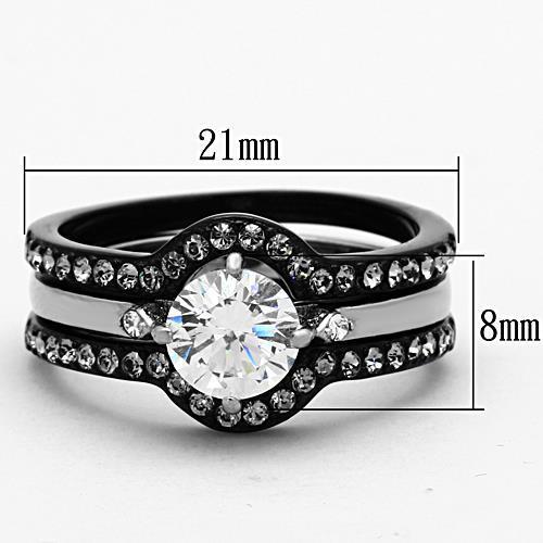 LOTK1346 - Two-Tone IP Black Stainless Steel Ring with AAA Grade CZ  in Clear-1