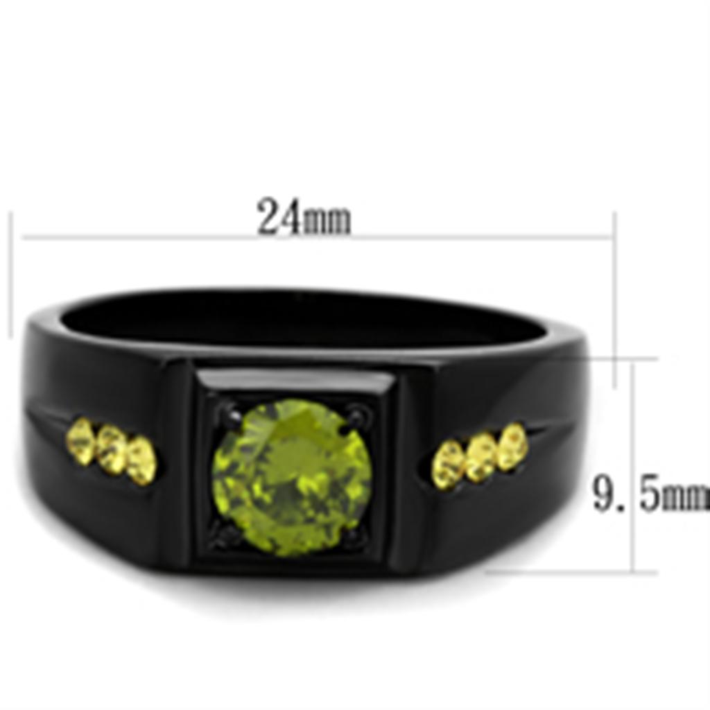 TK1928 - IP Black(Ion Plating) Stainless Steel Ring with AAA Grade CZ  in Olivine color-1