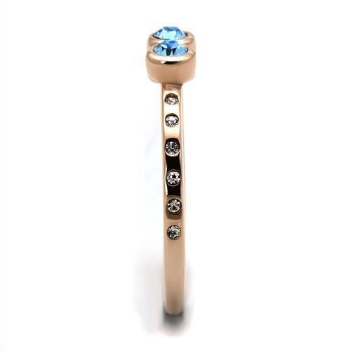 TK2807 - IP Rose Gold(Ion Plating) Stainless Steel Ring with Top Grade Crystal  in Sea Blue-3