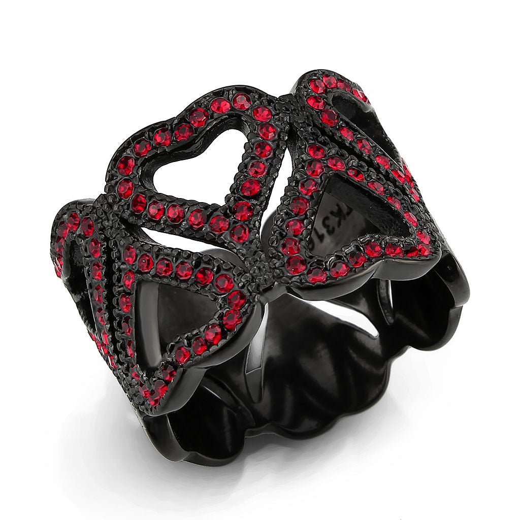 TK3790 - IP Black (Ion Plating) Stainless Steel Ring with Top Grade Crystal in Red Series-0