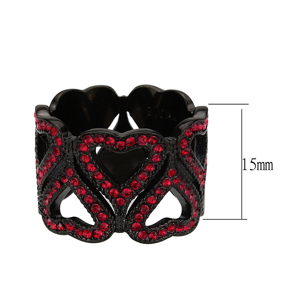 TK3790 - IP Black (Ion Plating) Stainless Steel Ring with Top Grade Crystal in Red Series-1