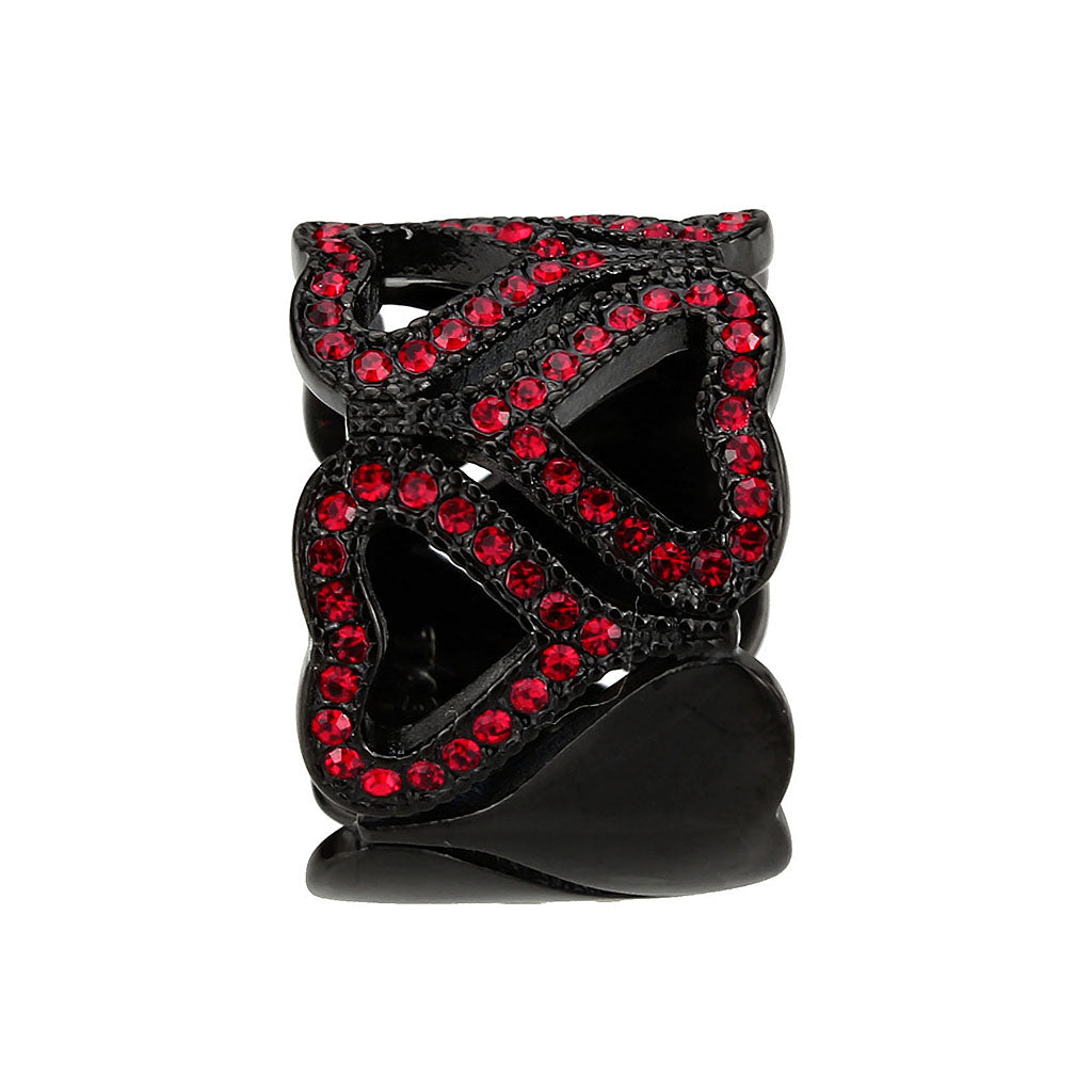 TK3790 - IP Black (Ion Plating) Stainless Steel Ring with Top Grade Crystal in Red Series-3