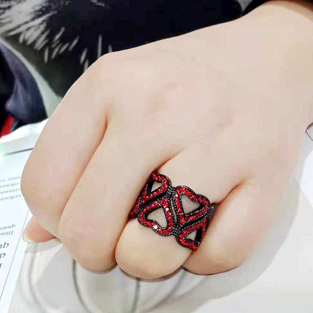 TK3790 - IP Black (Ion Plating) Stainless Steel Ring with Top Grade Crystal in Red Series-4