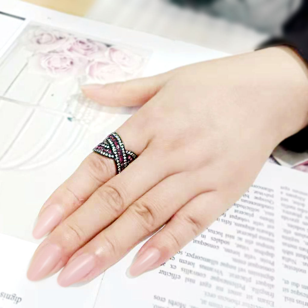 TK3791 - IP Black (Ion Plating) Stainless Steel Ring with Top Grade Crystal in Amethyst-4