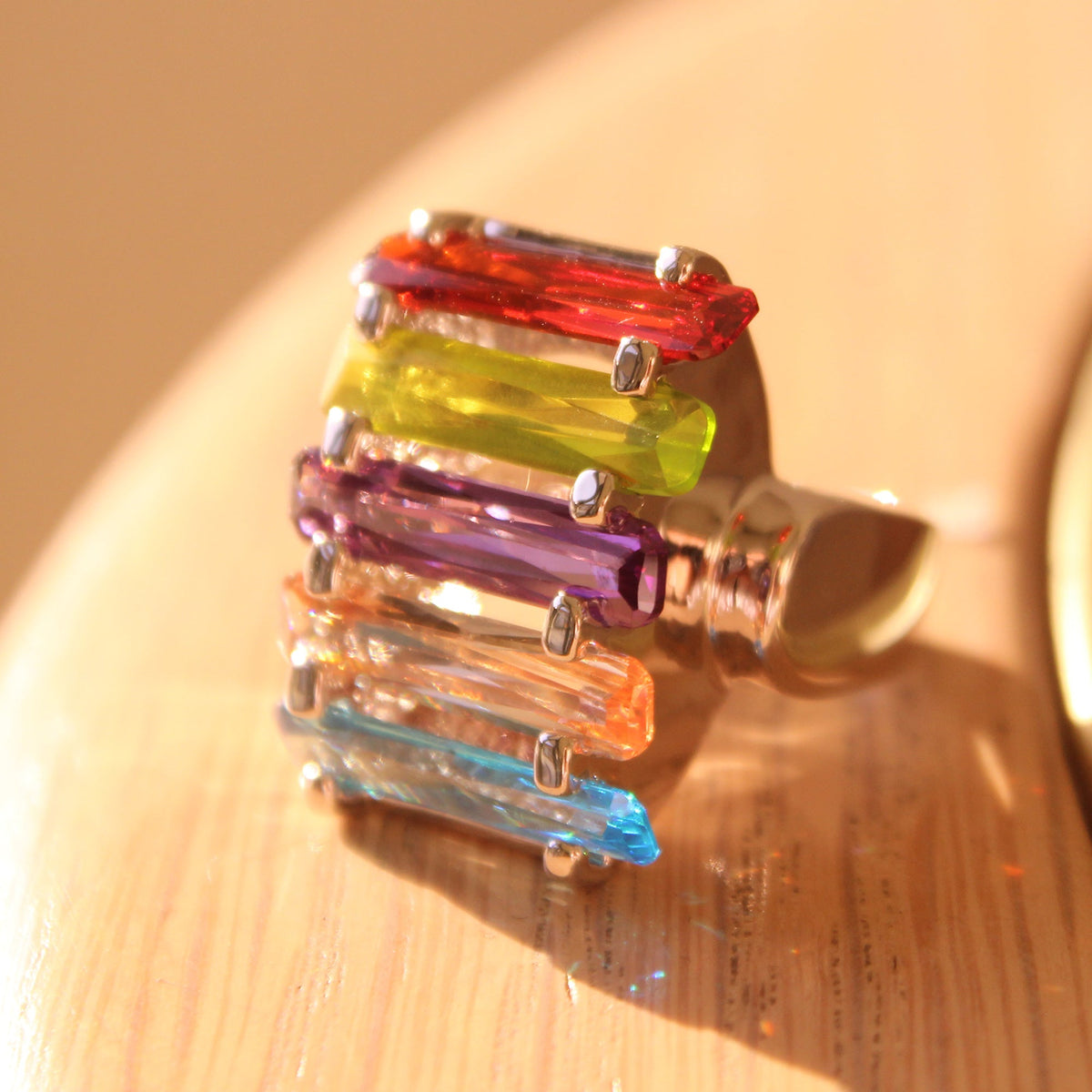 Una Cocktail Ring - Rhodium Brass, AAA CZ , Multi Color - 6X007-2