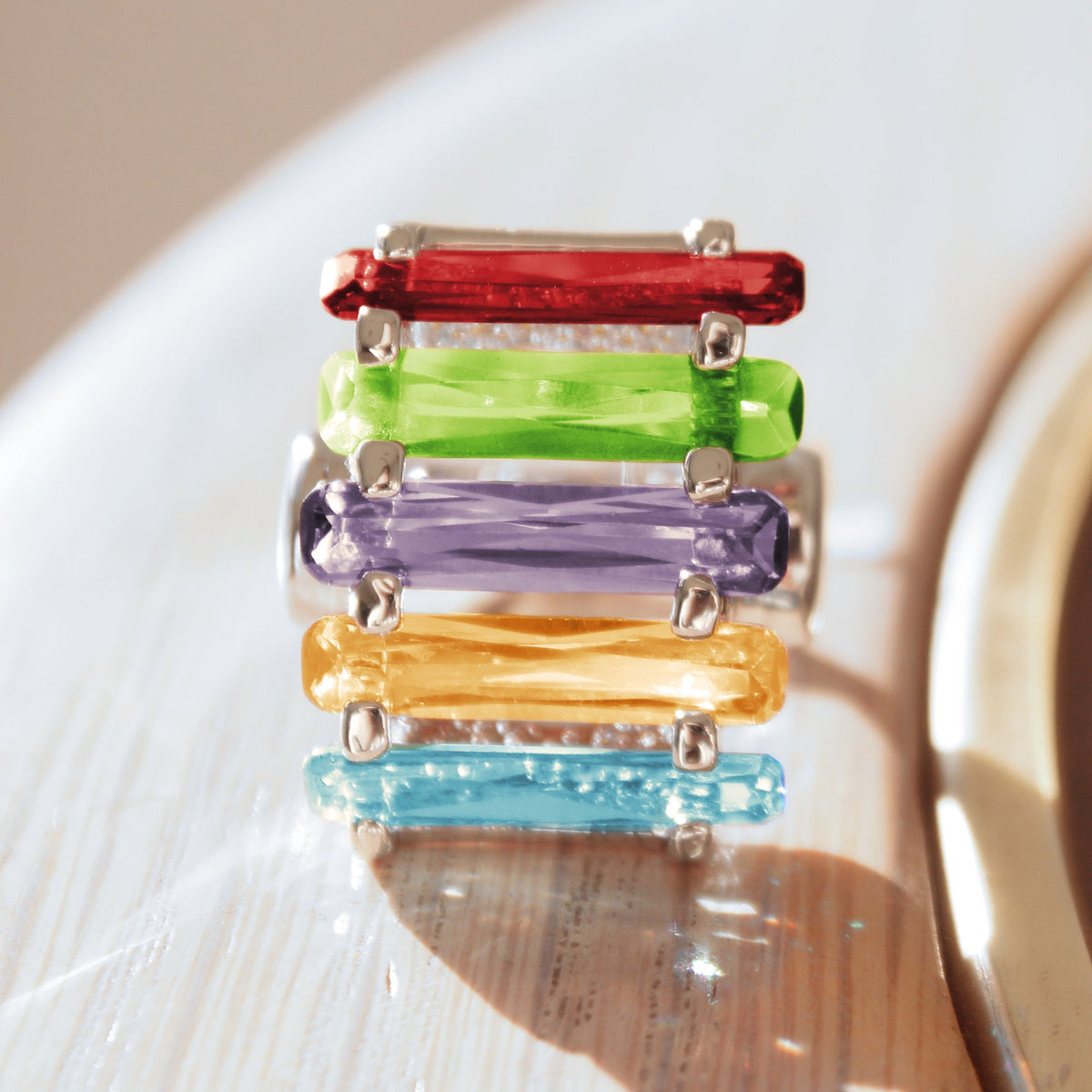 Una Cocktail Ring - Rhodium Brass, AAA CZ , Multi Color - 6X007-0