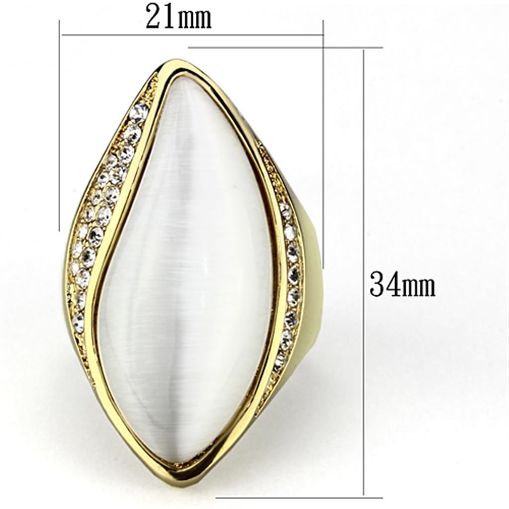 VL082 - IP Gold(Ion Plating) Brass Ring with Synthetic Cat Eye in White-1