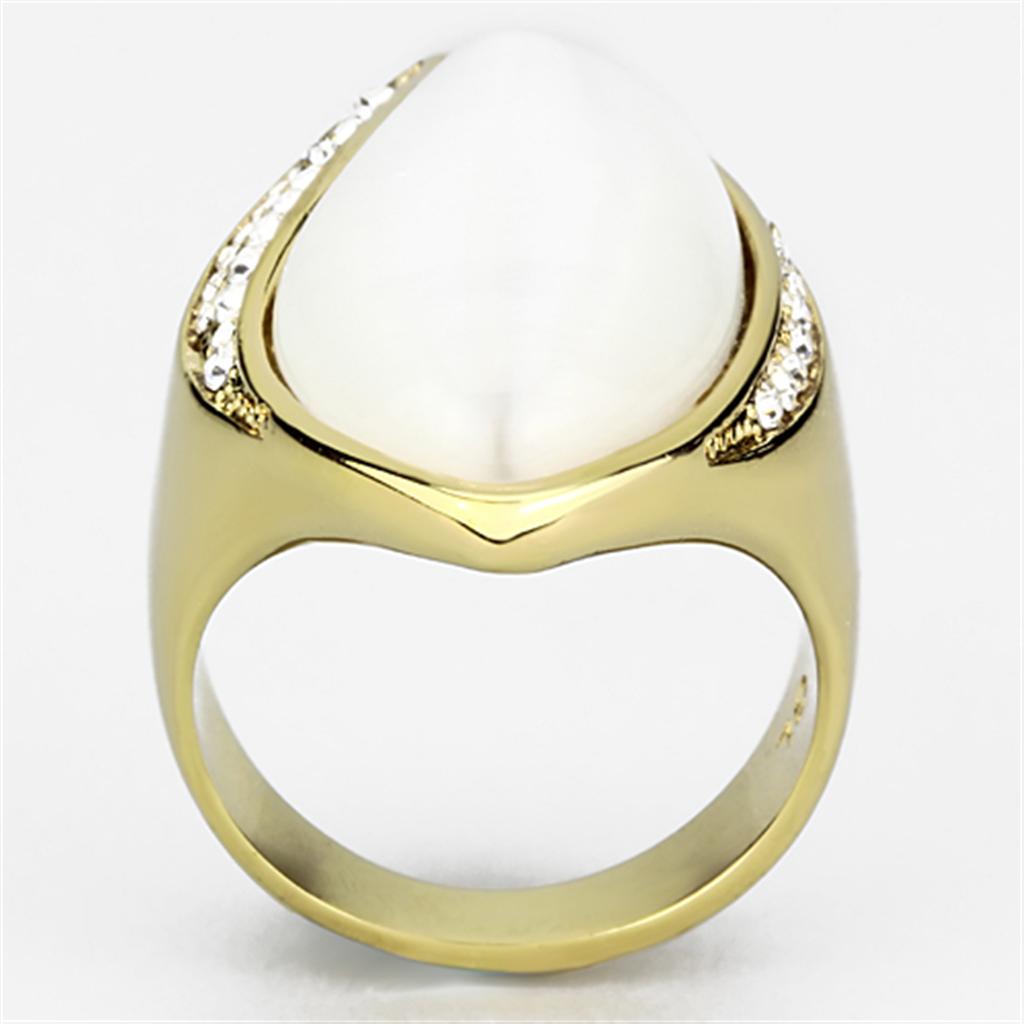 VL082 - IP Gold(Ion Plating) Brass Ring with Synthetic Cat Eye in White-2