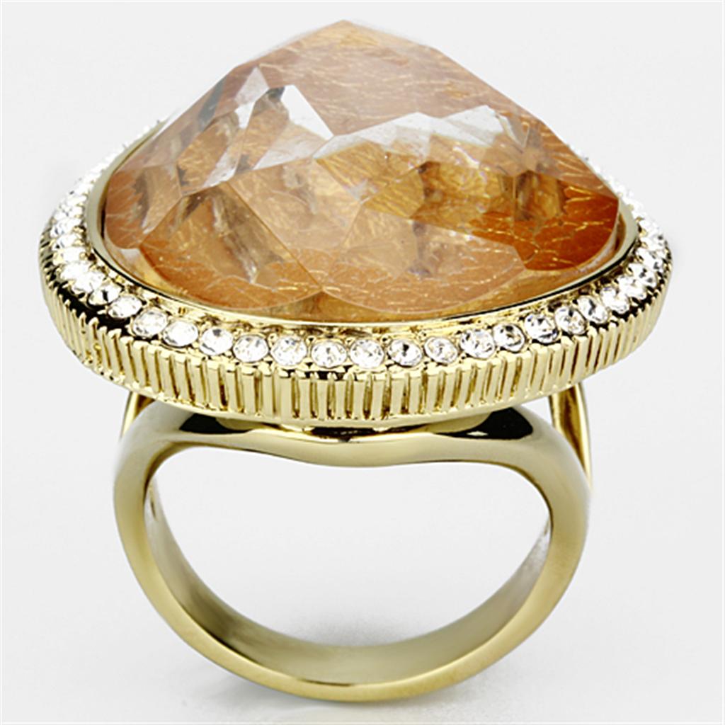 VL083 - IP Gold(Ion Plating) Brass Ring with Synthetic Synthetic Stone in Orange-2