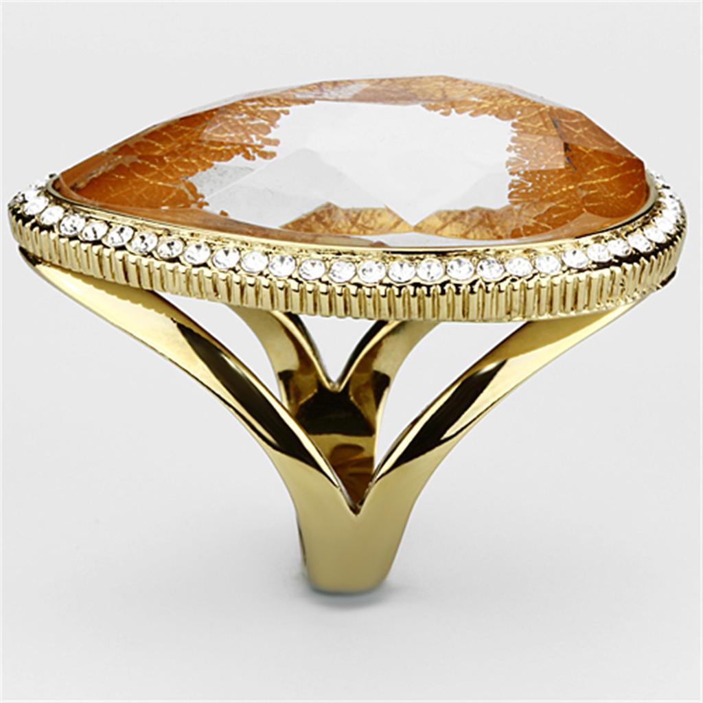 VL083 - IP Gold(Ion Plating) Brass Ring with Synthetic Synthetic Stone in Orange-3