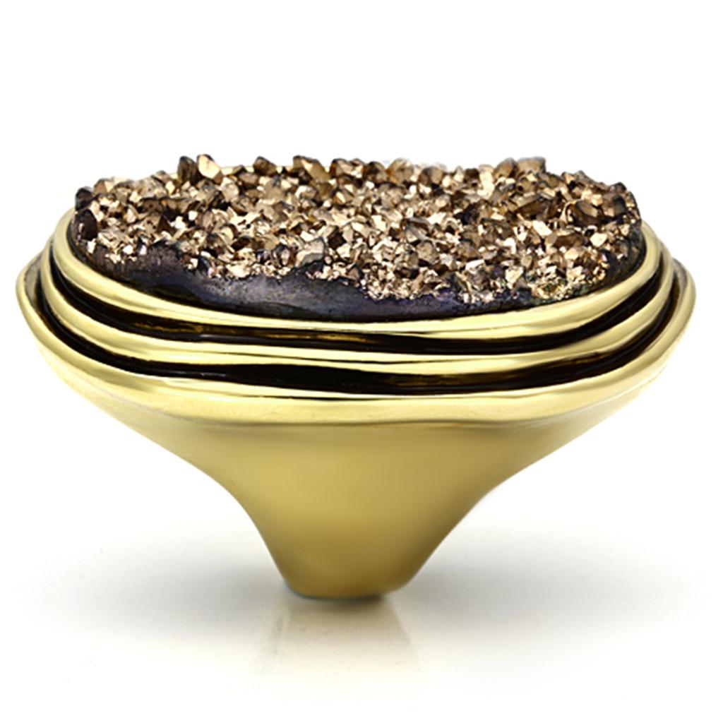 VL085 - IP Gold(Ion Plating) Brass Ring with Synthetic Synthetic Stone in Champagne-3