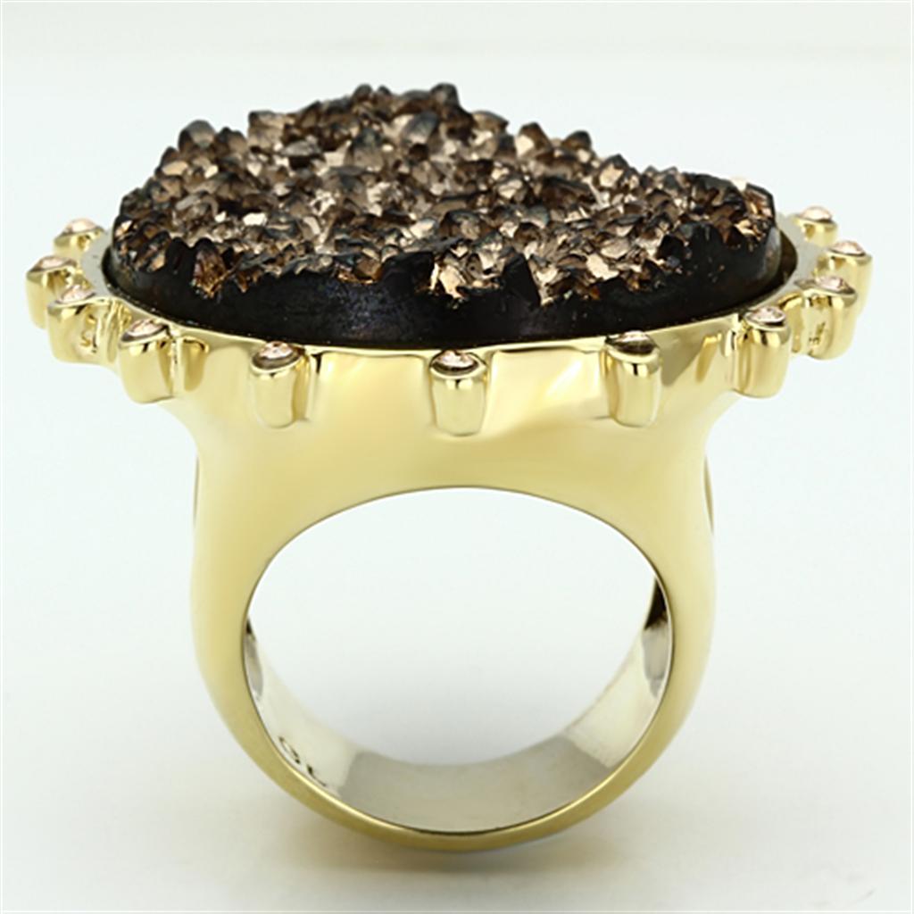 VL087 - IP Gold(Ion Plating) Brass Ring with Synthetic Synthetic Stone in Champagne-2