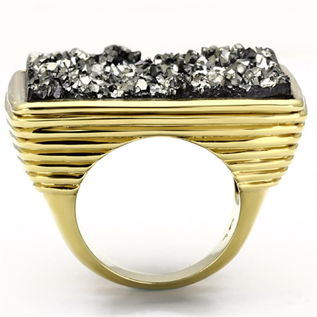 VL088 - IP Gold(Ion Plating) Brass Ring with Synthetic Synthetic Stone in Jet-2