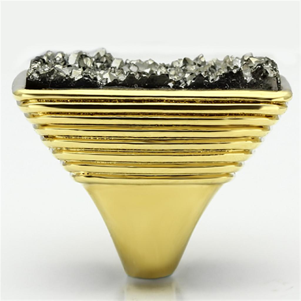 VL088 - IP Gold(Ion Plating) Brass Ring with Synthetic Synthetic Stone in Jet-3