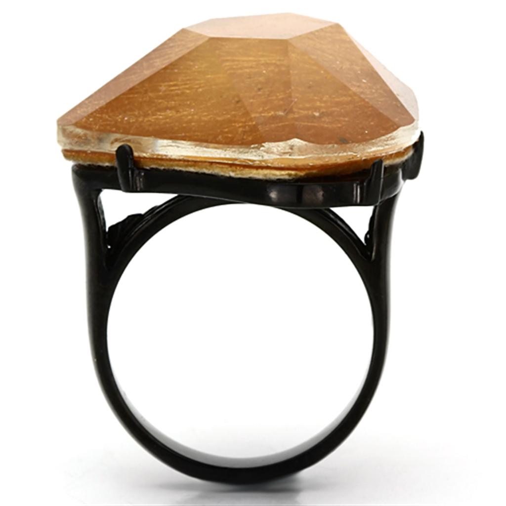 VL097 - IP Black(Ion Plating) Stainless Steel Ring with Synthetic Synthetic Stone in Orange-2