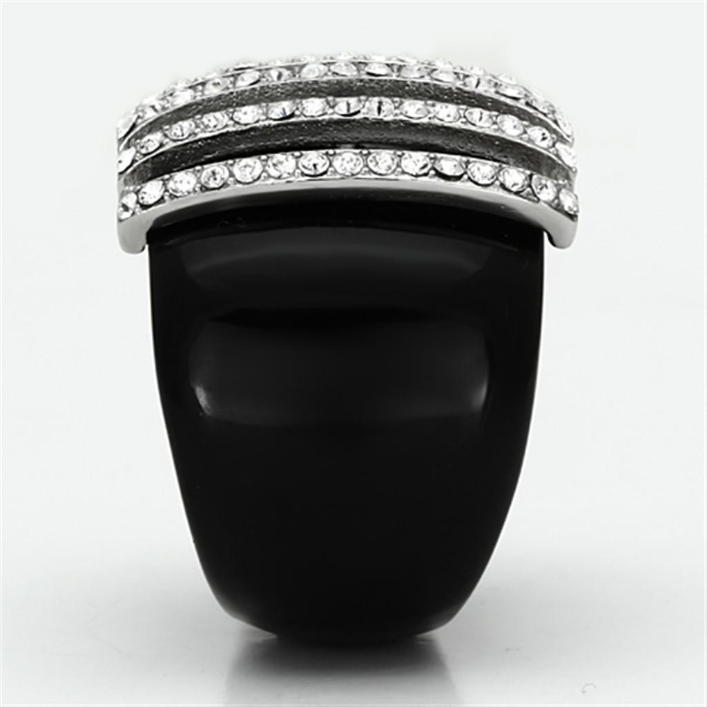 VL099 - High polished (no plating) Stainless Steel Ring with Top Grade Crystal  in Clear-3