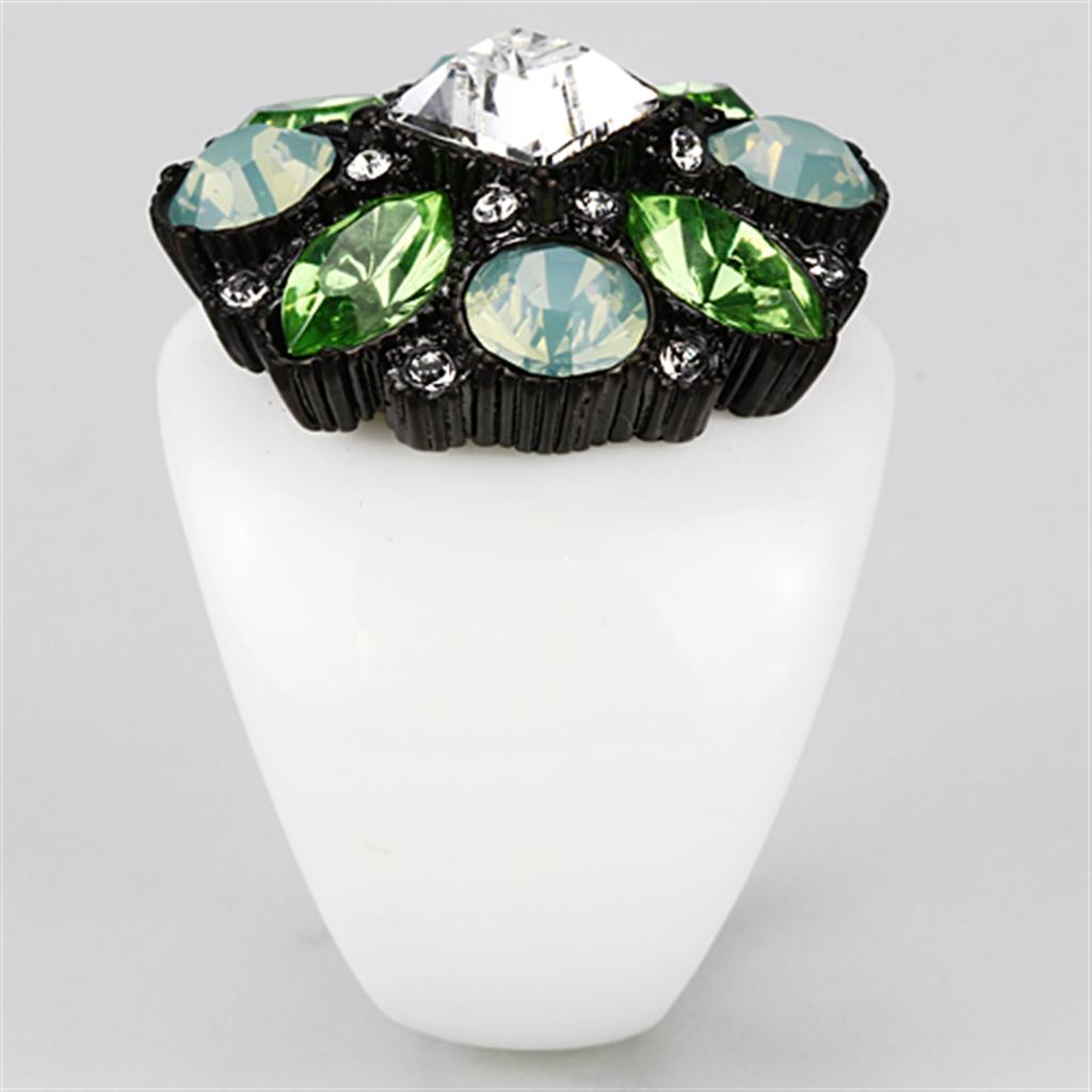VL105 - IP Black(Ion Plating) Brass Ring with Top Grade Crystal  in Clear-3