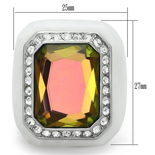 VL111 - High polished (no plating) Stainless Steel Ring with Synthetic Synthetic Stone in Aquamarine AB-1