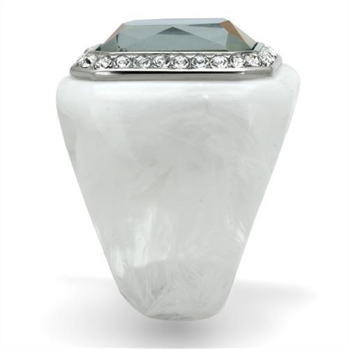 VL111 - High polished (no plating) Stainless Steel Ring with Synthetic Synthetic Stone in Aquamarine AB-3