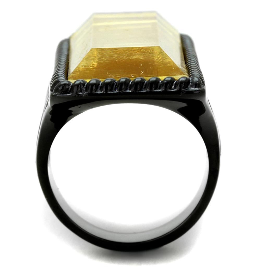 VL118 - IP Black(Ion Plating) Stainless Steel Ring with Synthetic Synthetic Stone in Citrine Yellow-2
