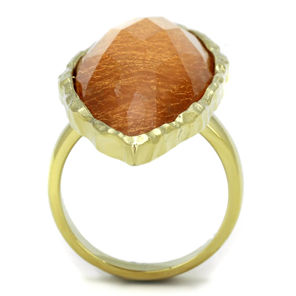 VL120 - IP Gold(Ion Plating) Stainless Steel Ring with Synthetic Synthetic Stone in Orange-2