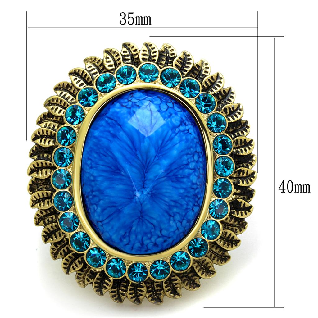 VL121 - IP Gold(Ion Plating) Stainless Steel Ring with Synthetic Synthetic Stone in Sea Blue-1